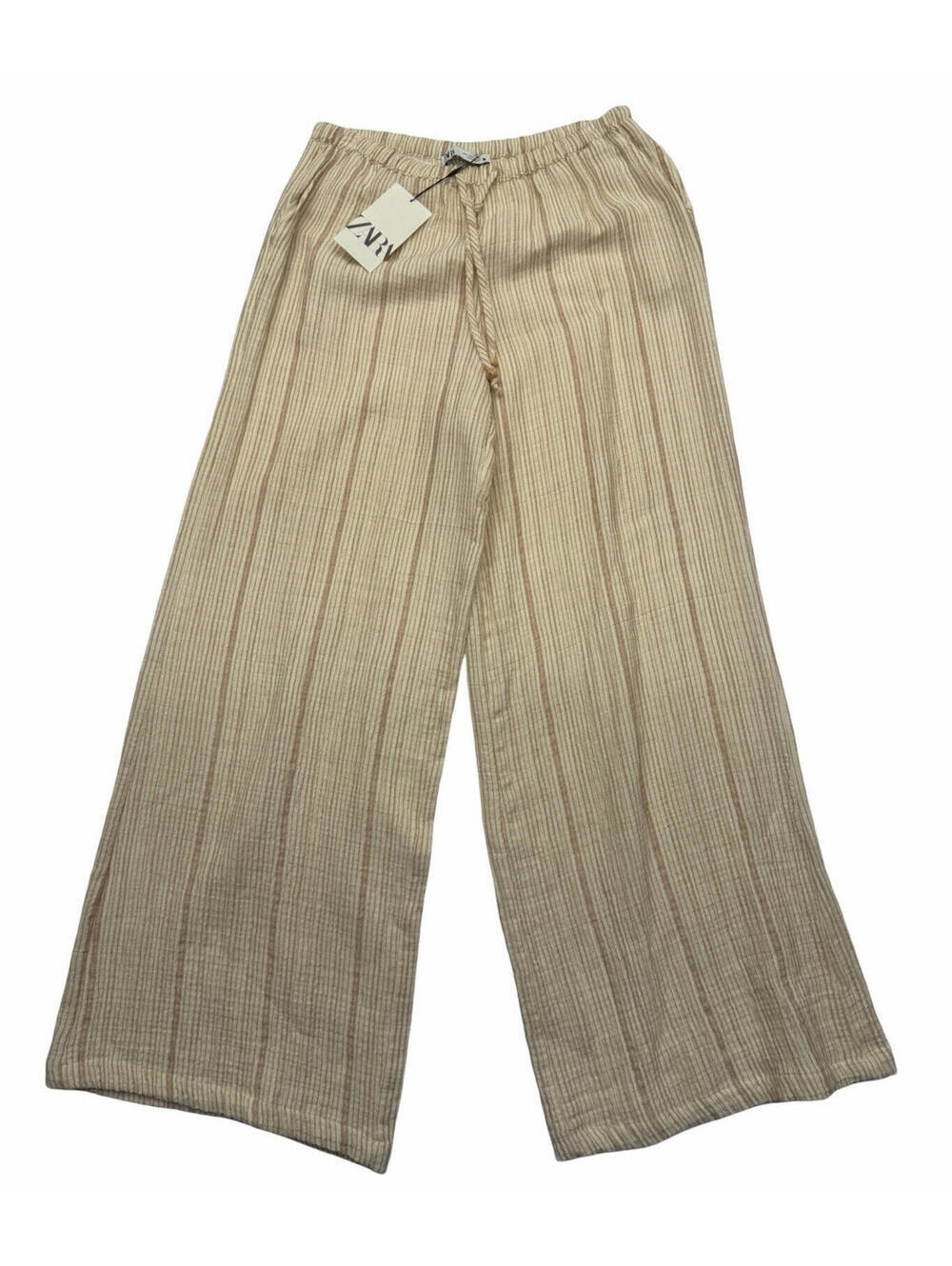 Zara Pajama Wide Leg Pants Striped Beige Size L